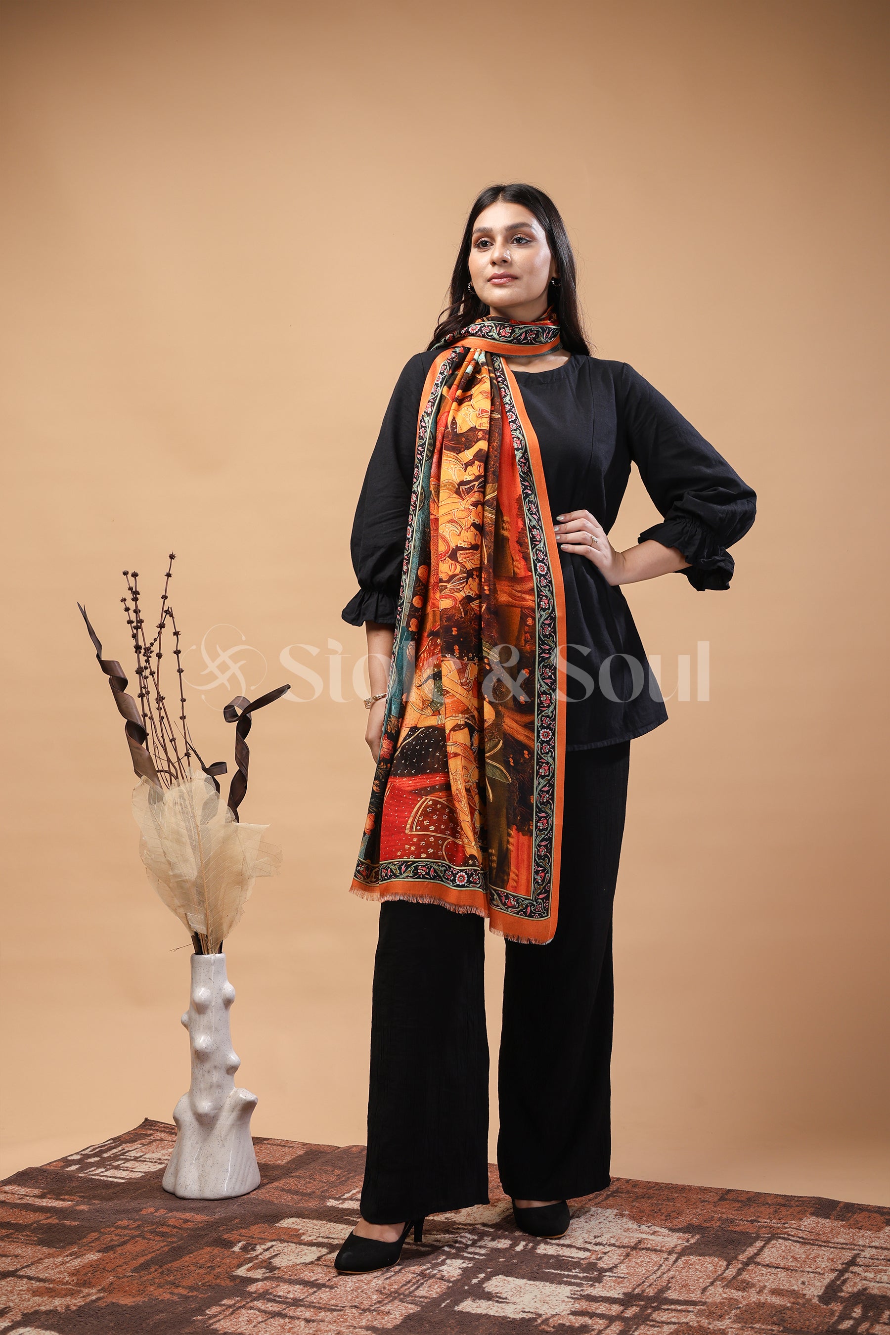 Krishna Raas lela printed bamboo silk stole